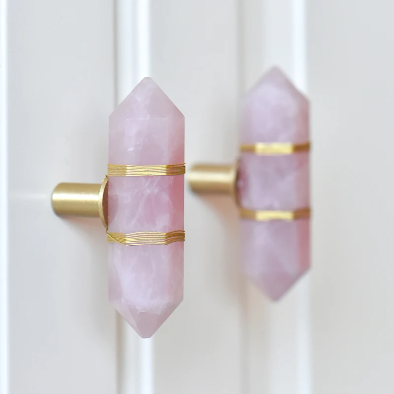 Роскошные медные ручки розовый и прозрачный натуральный кристалл ручка латунные