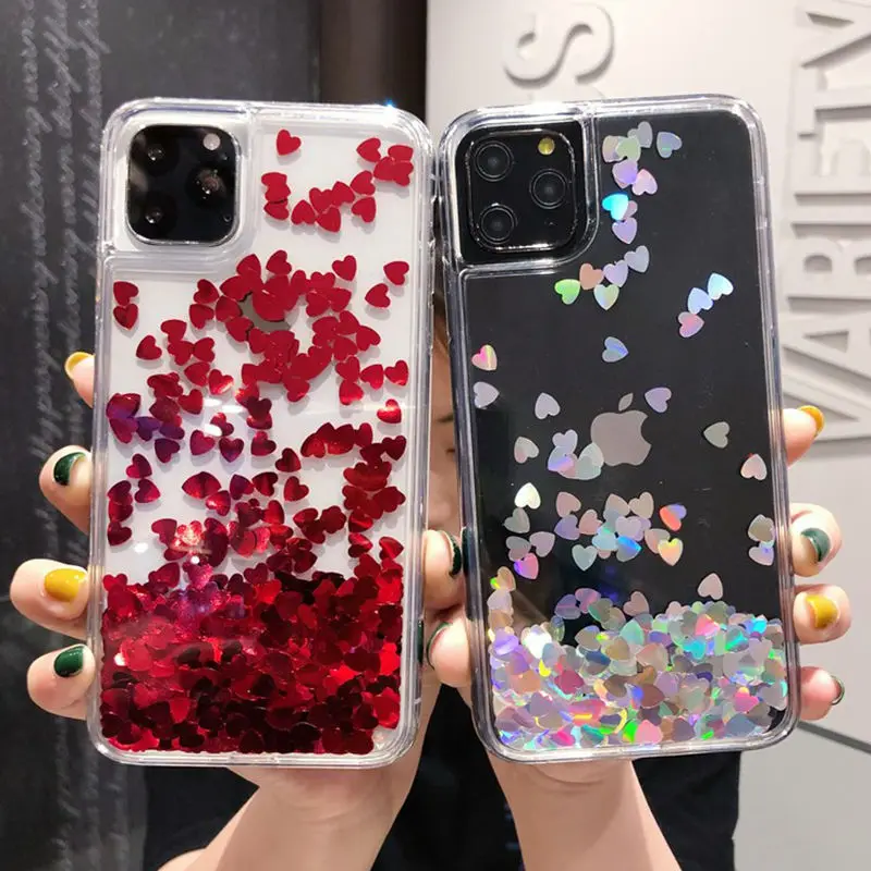 Чехол с блестками в виде сердца для iPhone 12 Pro 11 Max mini XR XS X 8 7 Plus|Сумки телефона| |