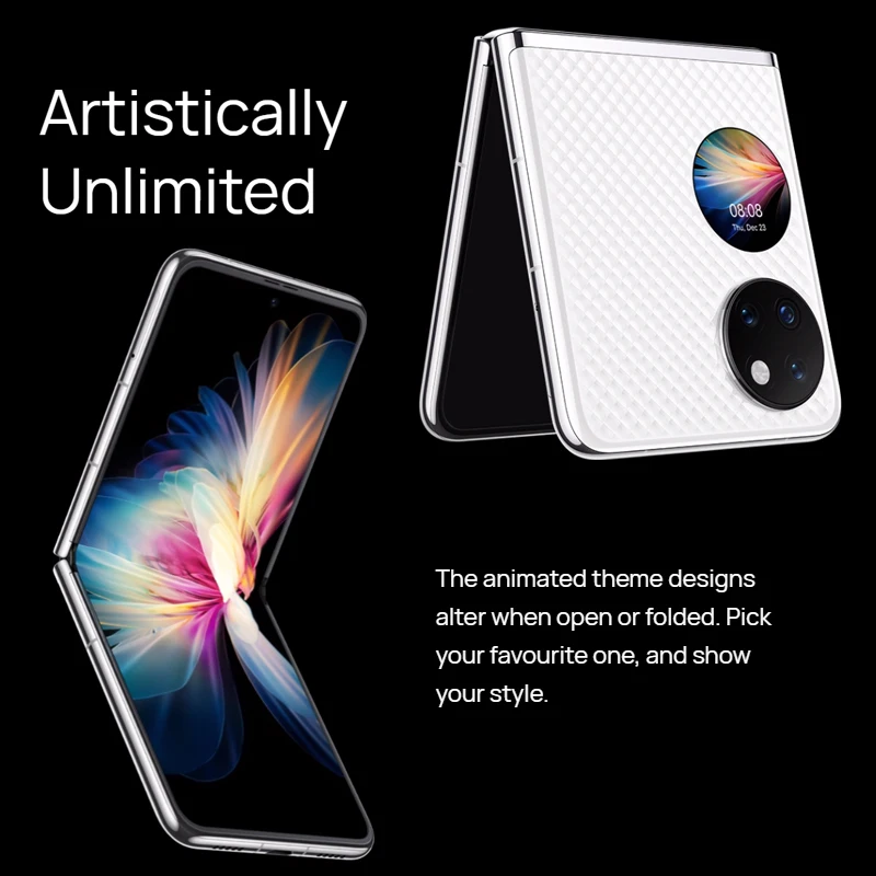 dhl free huawei p50 pocket 4g mobile phone 6 9 oled folded screen harmonyos 2 snapdragon 888 4g octa core 40mp triple camera free global shipping