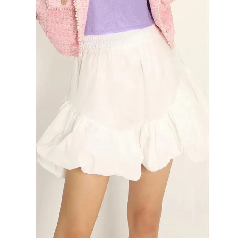 

OLOMLB 2021 Summer New Fashion Solid Casual Sexy Empire Ladies Mini Skirt Patchwork Pleated Women's Basic Clothing White Black