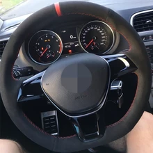 DIY Black Suede Car Steering Wheel Cover for Volkswagen VW Golf 7 Mk7 Sharan 2016 2017 New Polo Jetta Passat B8 Tiguan 2017