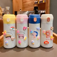 cartoon bouncing lid diy thermos cute portable 304 stainless steel water cup kawaii water bottle free 3d decorations and straps
