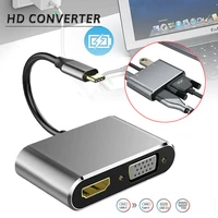 1pc 4 in1 type c converter 3 0 usb c charging gold plated connector 4k hdmi compatible vga adapter to 2 external display pd port