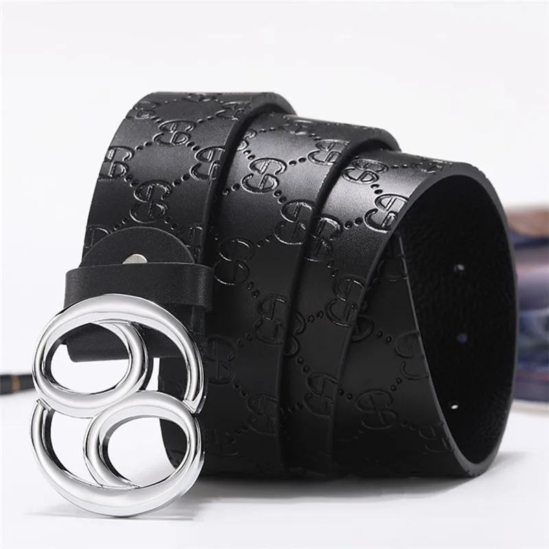 

ERIOHYJ 69 Fashion Belt Men's Youth Embossed Belt Men's Tide Brand Double G All-Match Jeans Belt Smooth Buckle Simple Business