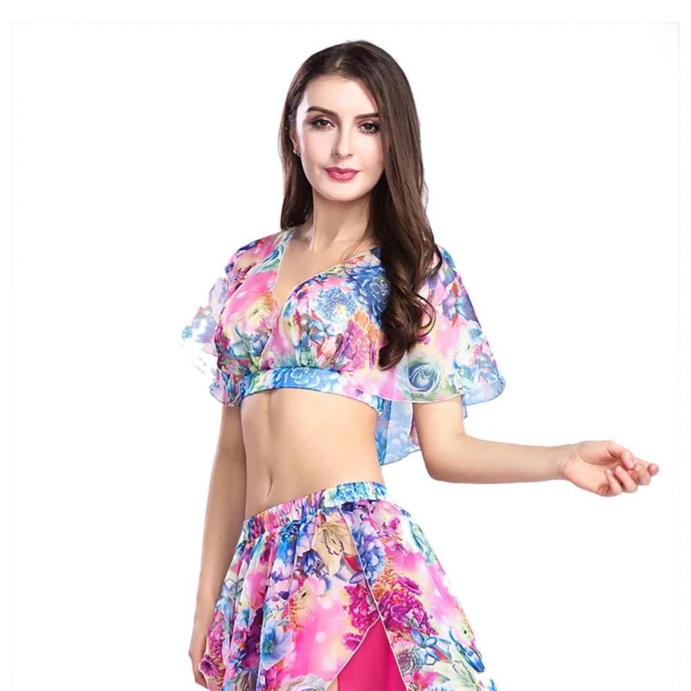 Женский костюм для танца живота шифоновый топ с цветочным принтом