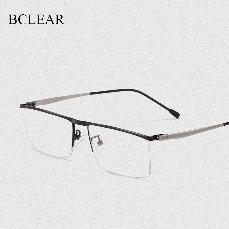 

Titanium Alloy Optical Glasses Frame Men Ultralight Square Myopia Prescription Eyeglasses Metal Half Rim Spring Hinge Eyewear