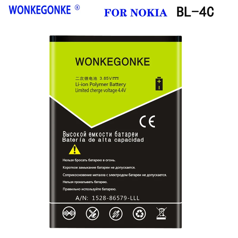 WONKEGONKE BL 4C 1500 мА/ч литий ионный аккумулятор Батарея для Nokia 6300 6136 6102i 2652 3108 6100 6170 6260