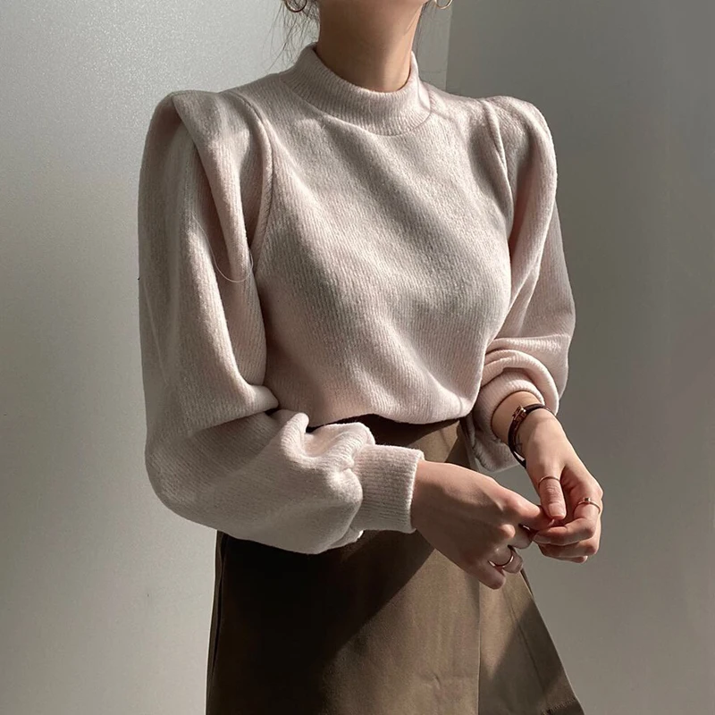 

New Autumn Winter Vintage Pullover For Women Knitted Sweater Tops Female Lady Solid Color Jumpers