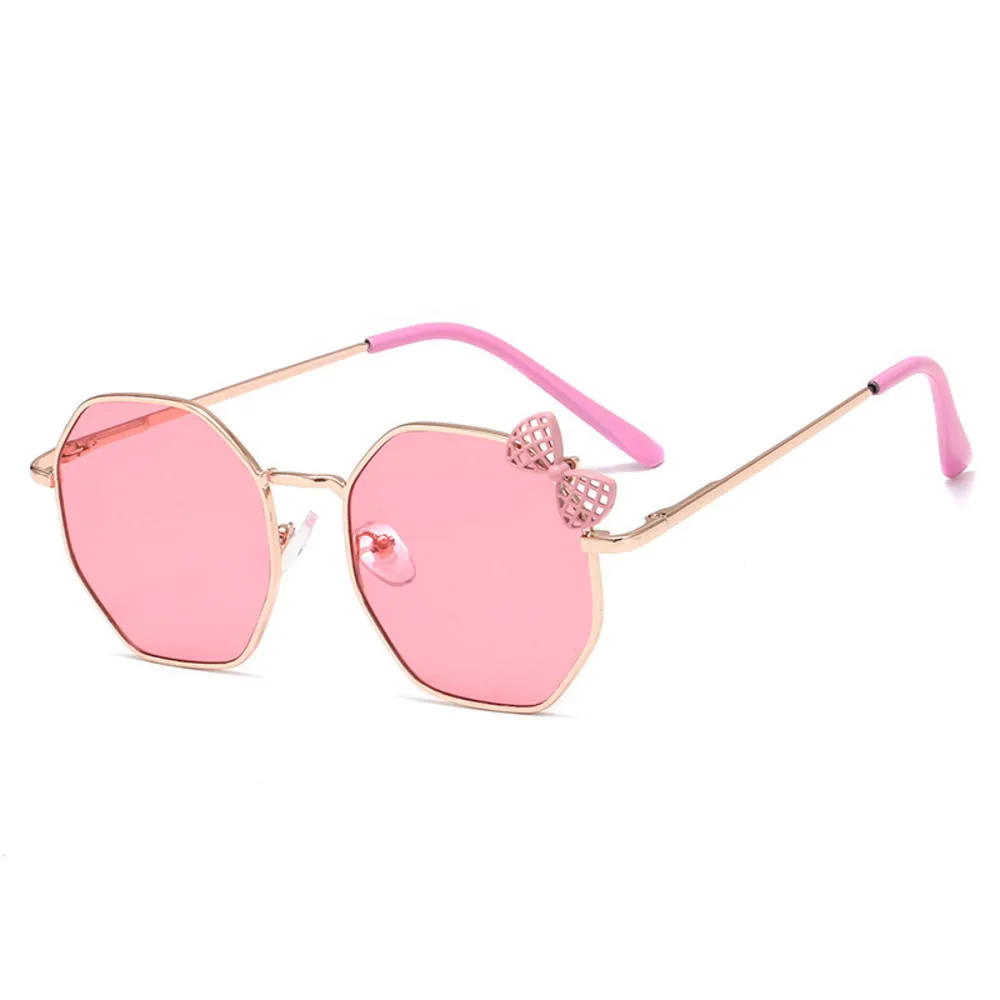 

Nieuwe Fashion Zonnebril Voor Meisjes Boog Metalen Zonnebril Kids Polygon Trend Bril Kinderen Uitje Zonnebril Groothandel