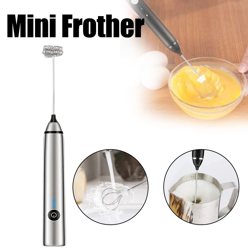 

1 Set 2 in 1 Electric Mini Handheld Frother and Whisk Rechargeable Mixing Tool Kitchen Gadgets for Coffee Chocolate Egg