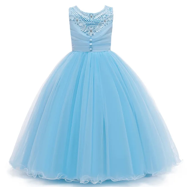 Light Blue Свадебные Платья с цветочным узором для девочек, элегантное кружевное платье принцессы, детское вечернее платье, костюм для детей 9, 10, 12, 13, 14 лет - Цвет: Light Blue