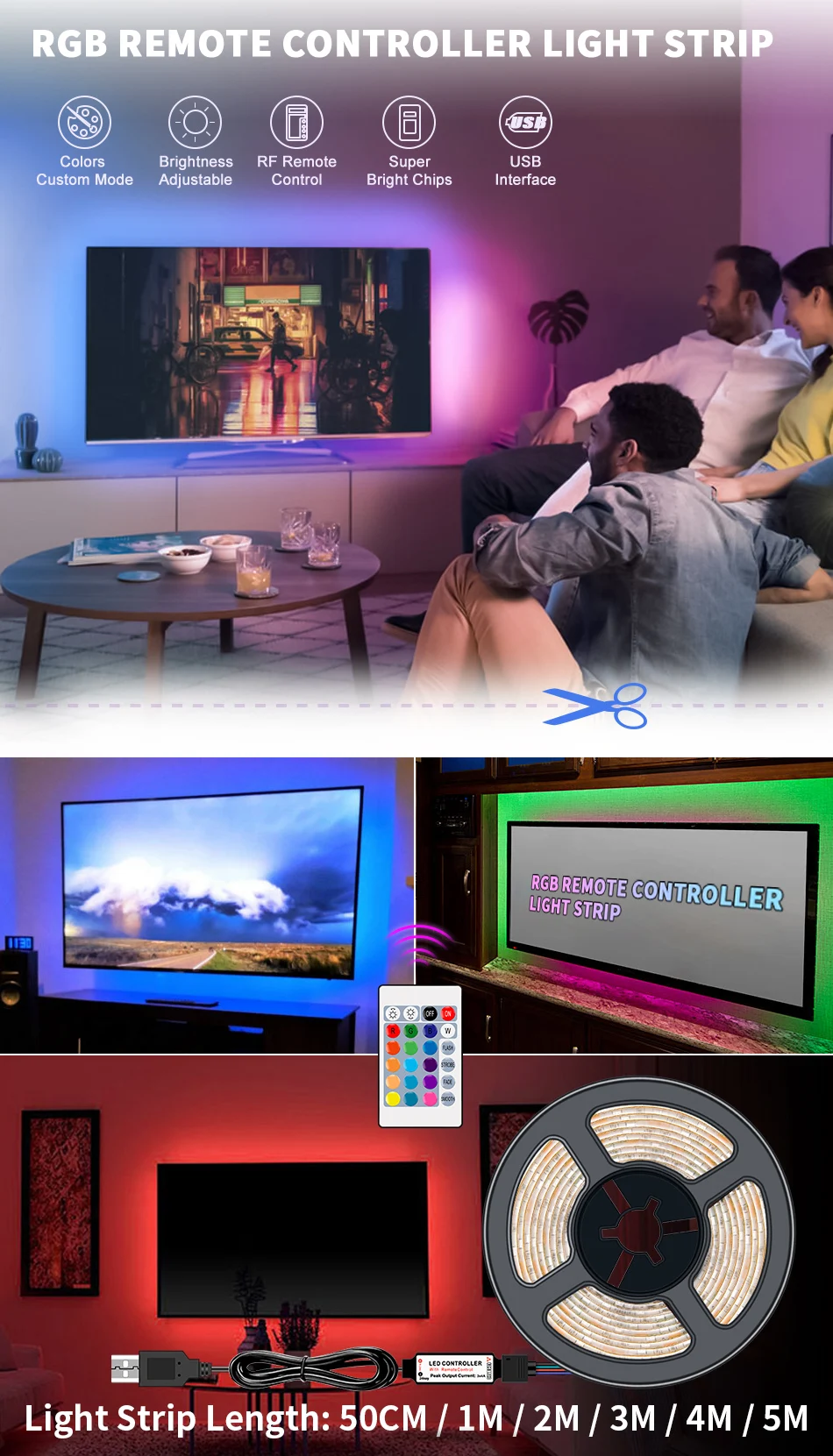 220V Светодиодные ленты RGB ТВ Подсветка 110V US/EU Plug 0,5 м~ 5 м 2835 5V USB Светодиодные ленты светильник с пультом дистанционного управления Ambi светильник лампа веревка мигающий