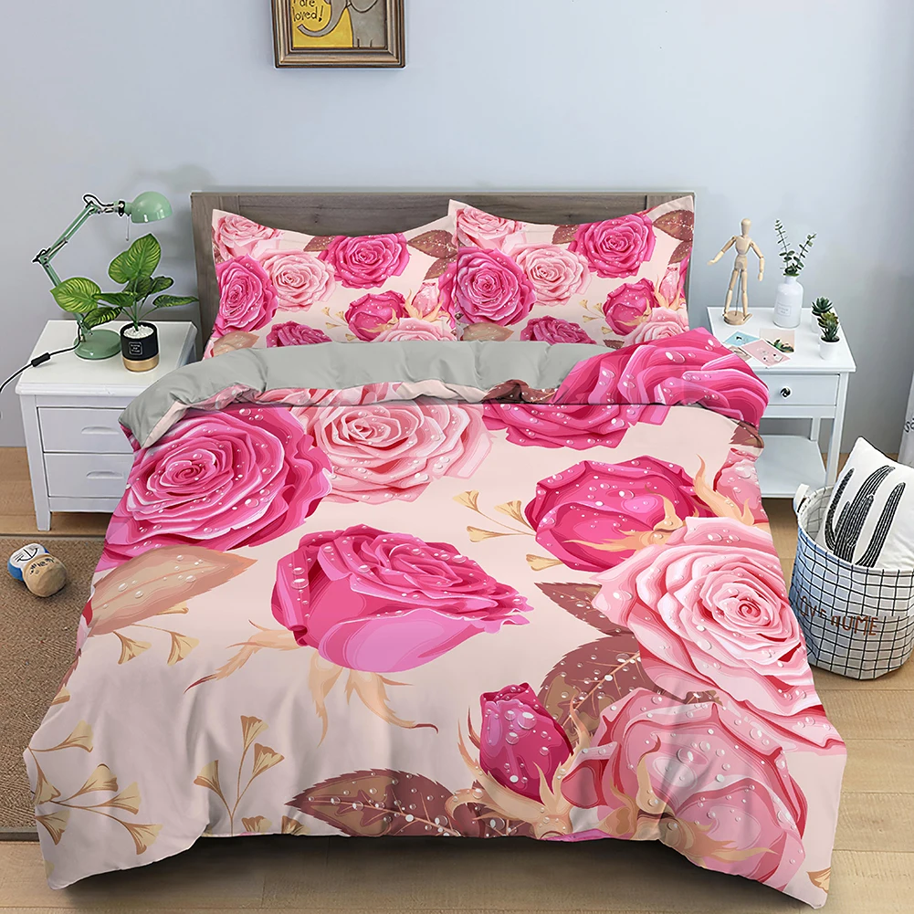 3d Bedding Set Flower Print Duvet Cover Microfiber Fabric Bed For Girl Quilt 2/3 Pcs Luxury Comforter | Дом и сад