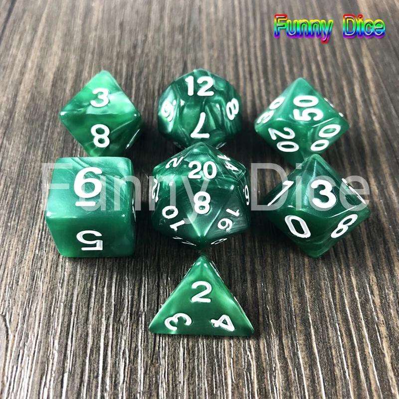 Зеленый Высокое качество, 7 шт./лот, набор игральных костей D4 D6 D8 D10 D12 D20, высокое качество, многогранные игральные кости с мраморным эффектом, игра DND Rpg, игральные кости, настольная игра - Цвет: Зеленый