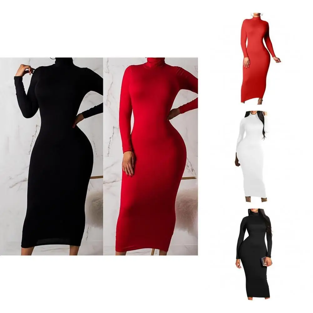 Bodycorn Dress Breathable Pencil Dress Anti-pilling Waist Tight  Trendy Slim Pure Color Elegant Work Dress