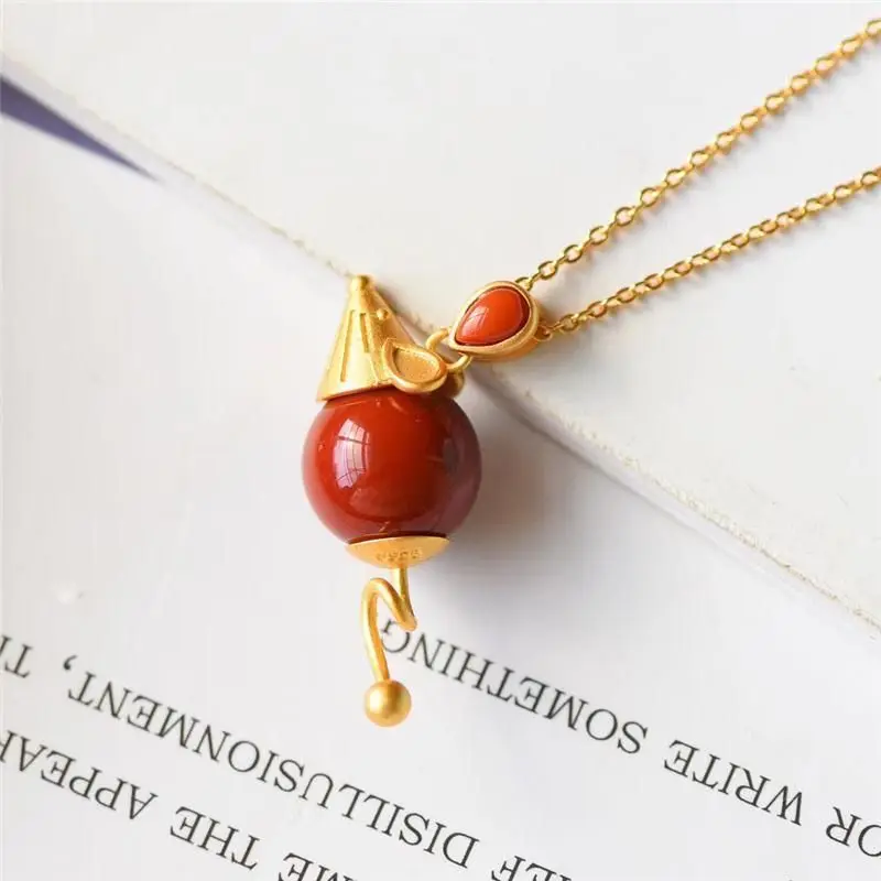 

Natural South Red Little Mouse Pendant Necklace S925 Sterling Silver Thick Gold Full of Meat Full of Red Fire More Wealth Mo