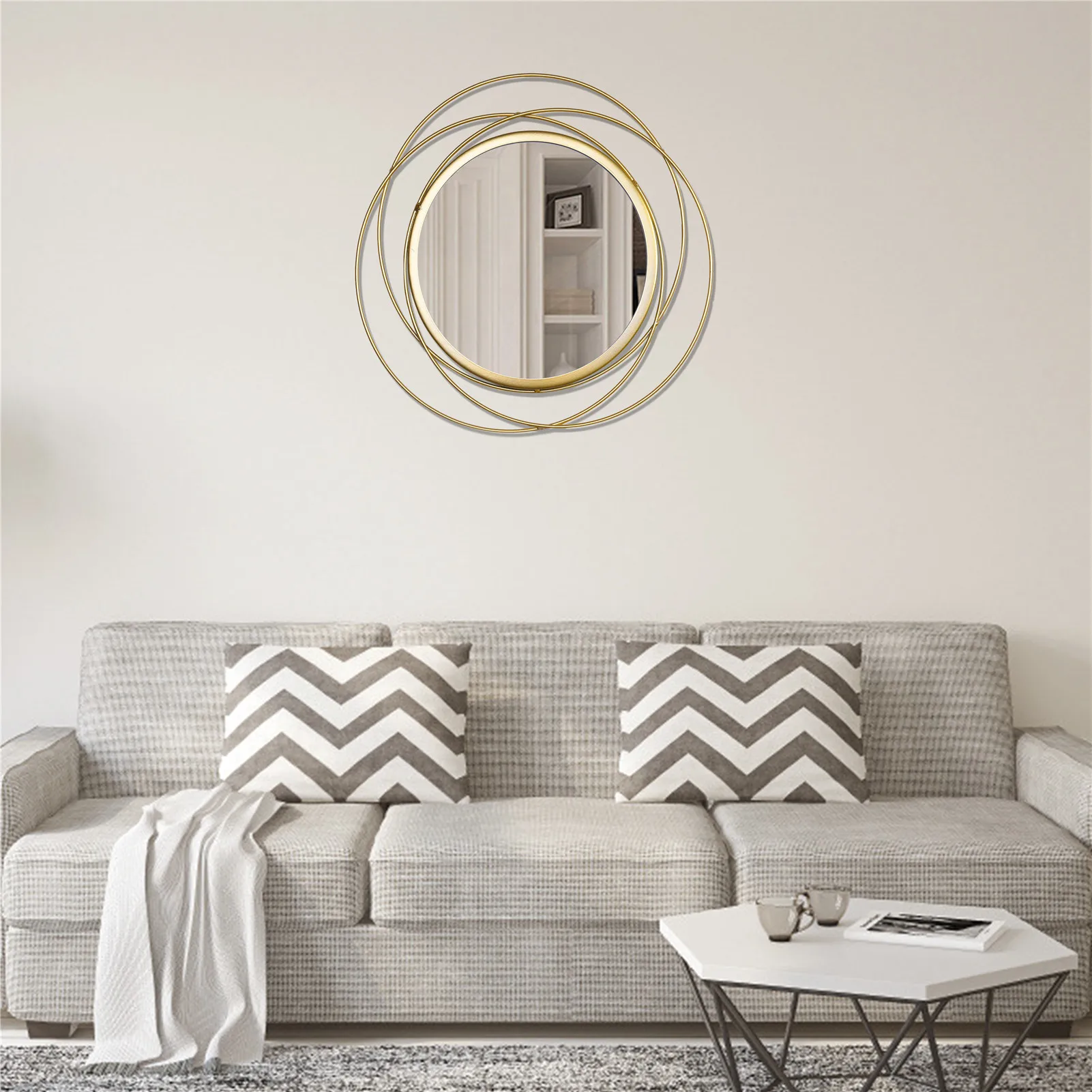 

Golden Geometric Round Wall Hanging Wall Mirror Living Room Office Round Decorative Mirror Housewarming Gift Wall Mirror