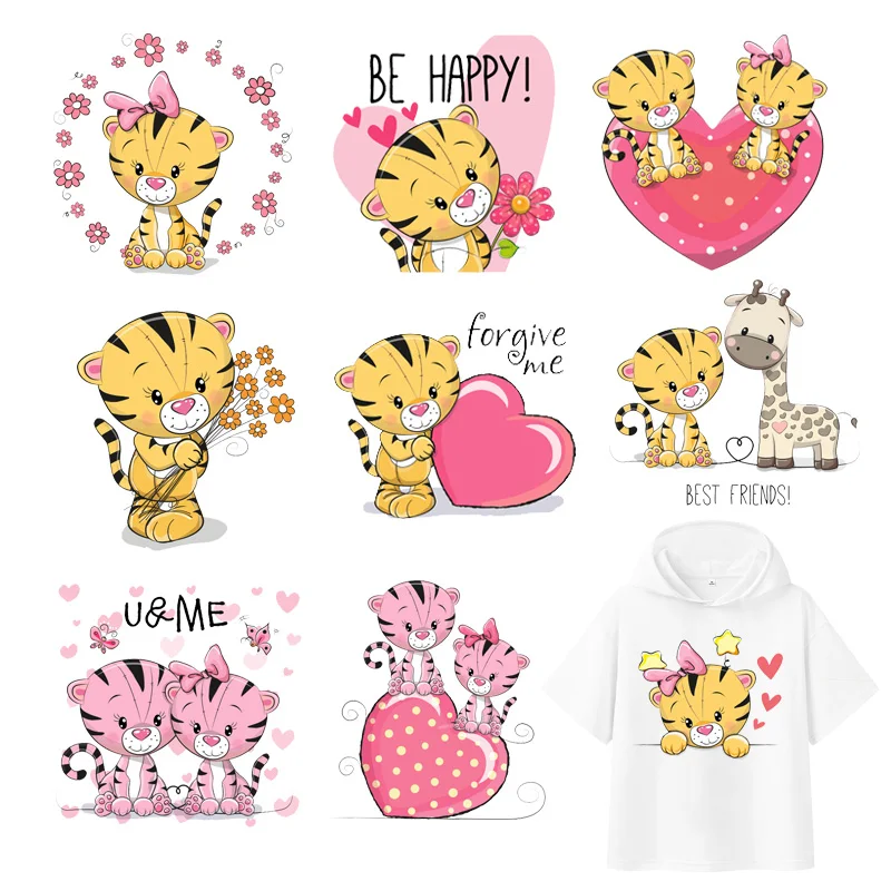 Милого кота Переводные железные накладки полосатая одежда патч для