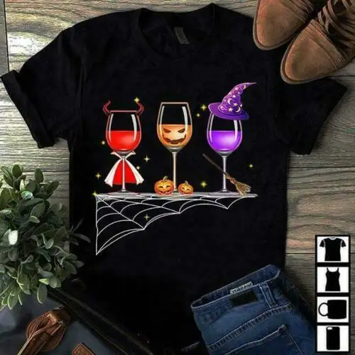 

Wine Halloween Theme Wine Witches T-Shirt Summer Cotton Short Sleeve O-Neck Unisex T Shirt New S-3XL