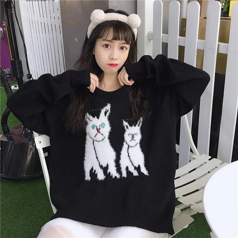 Свитер женский свободный винтажный в Корейском стиле одежда Ulzzang | Женская