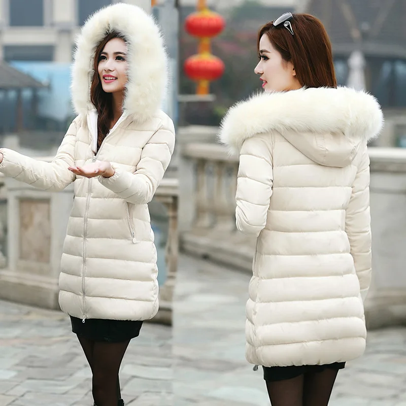 beige coats Женская куртка с капюшоном, зимние парки с меховым воротником, толстые длинные Хлопковые женские пальто, теплые женские куртки больших размеров, верхняя одежда, пальто KZ0909 - Цвет: beige coats
