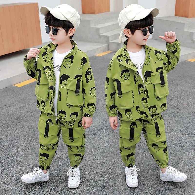 

boy 2022 New Boy autumn suits,style two-piece children's casual top + pants small and medium-sized children's plaid, try western