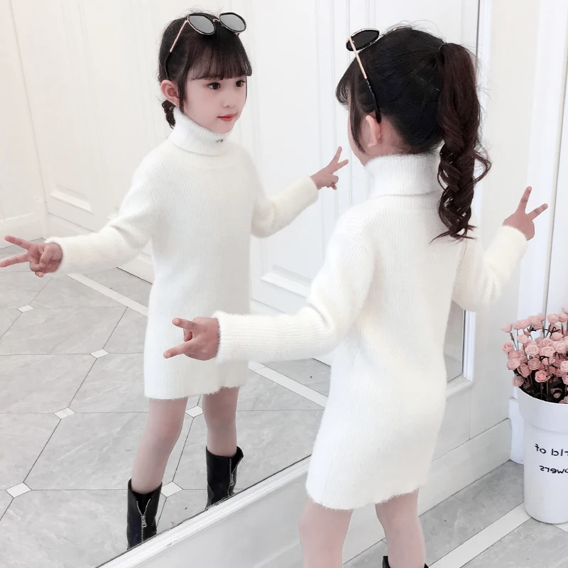 Платье Свитер для маленьких девочек свитер с высоким воротником подростков