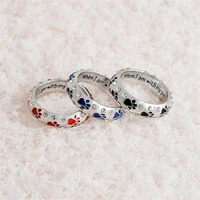 when i am with my pet black red blue footprints enamel ring rhinestones animal claw dog paw rings for women men jewelry gifts