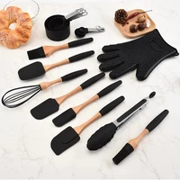 silicone kitchen tools set egg beater brush spatula pasta gloves wooden handle soup spoon heat resistant baking cooking cookware