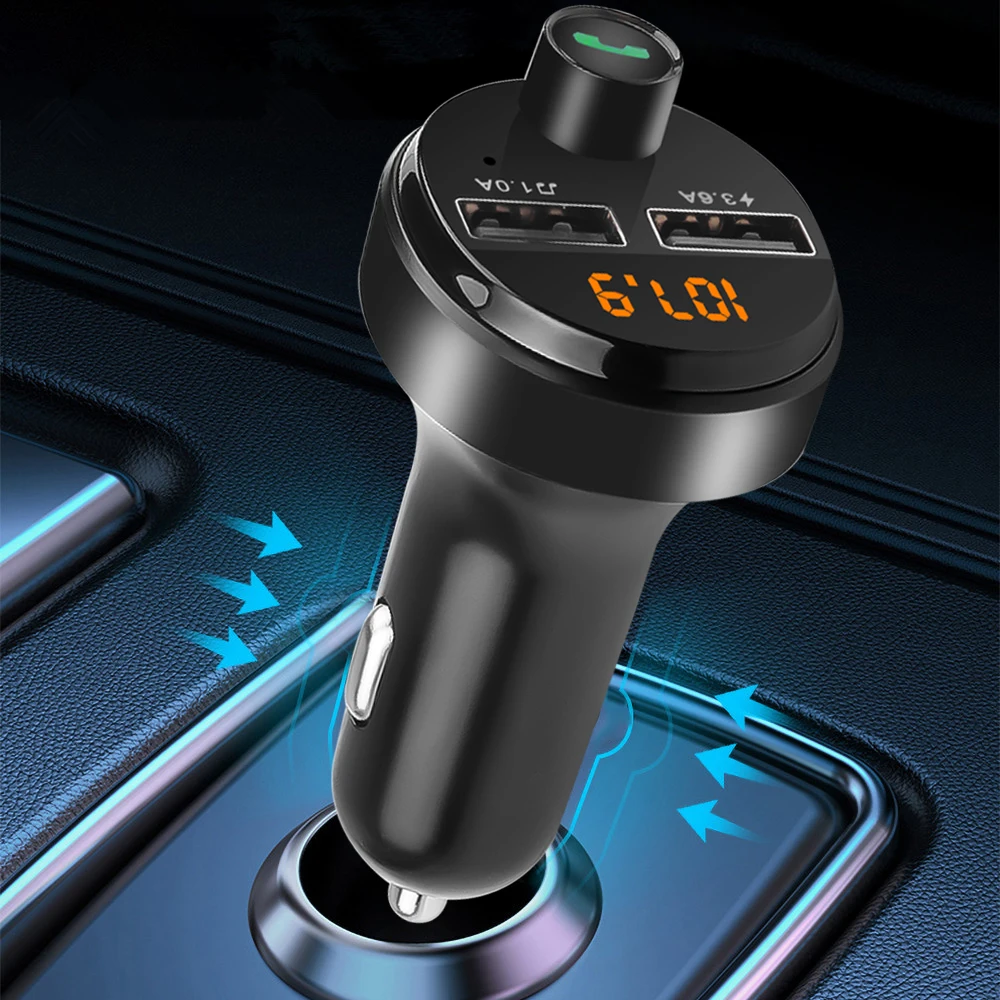 Автомобильный FM-передатчик Bluetooth 5 0 с двумя USB-портами и поддержкой быстрой