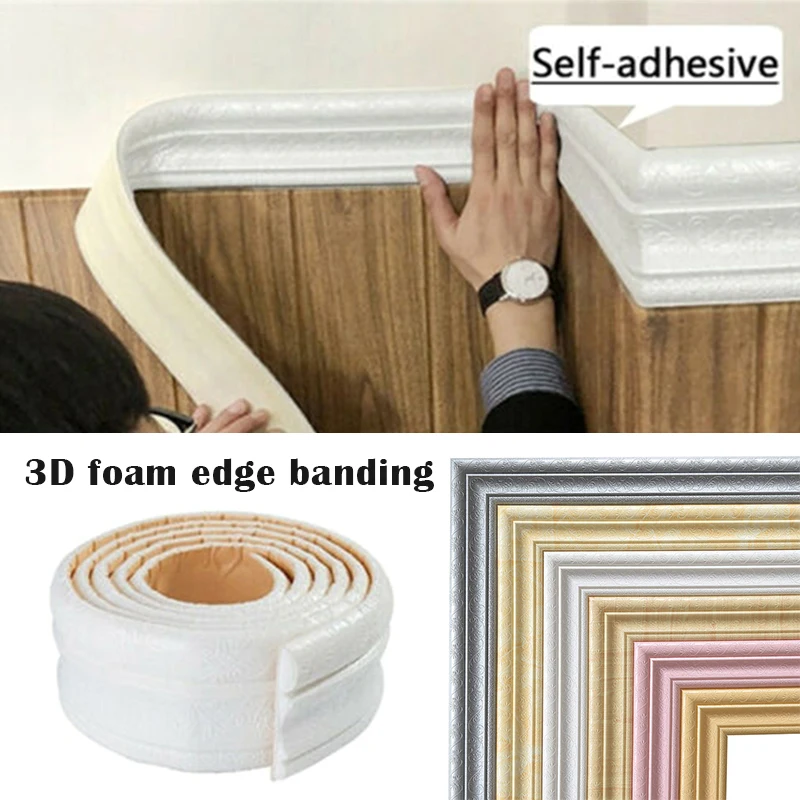 

3D Self-adhesive Foam Baseboard Wall Sticker Embossed Waistline Floor Corner Line Skirting Board Stickers Household SP99