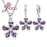 wedding jewelry sets sterling silver aaa zirconia flower pendant neckalce earrings women party jewelry set 5 colors