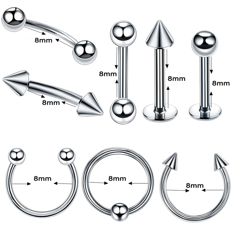 8 шт./компл. Нержавеющая сталь для ушной раковины носа кольцо губ шпильки