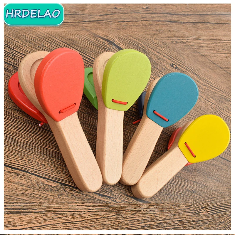 

1Pcs Baby Montessori Wooden Orff Percussion Instrument Baby Handle Castanets Clappers Hand Clappers Brain Game Educational Toys