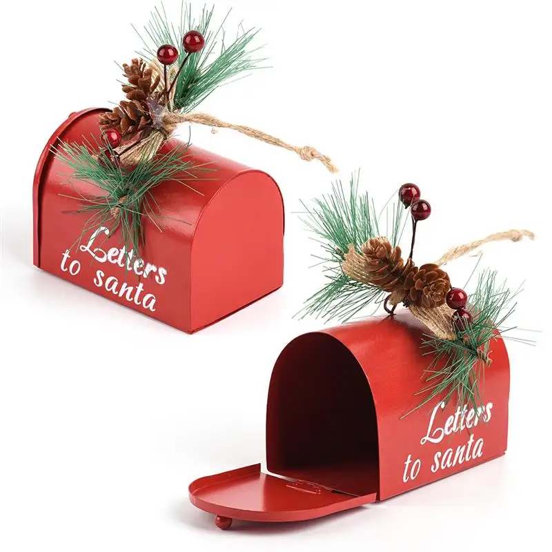 

Christmas Tree Pendant Mailbox Candy Red Box Craft Retro Wrought Iron Mailbox Storage Garden Suggestion Letter Box Craft Jewelry