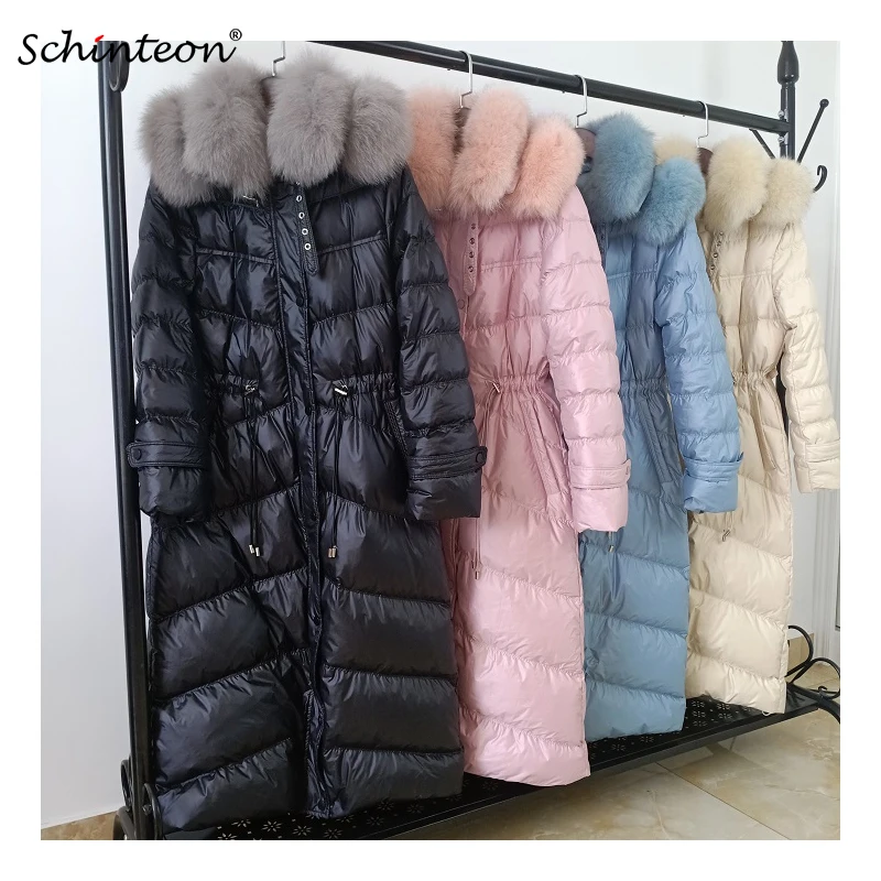 2019 Schinteon Новый пуховик с натуральным лисьим меховым воротником белый утиный пух