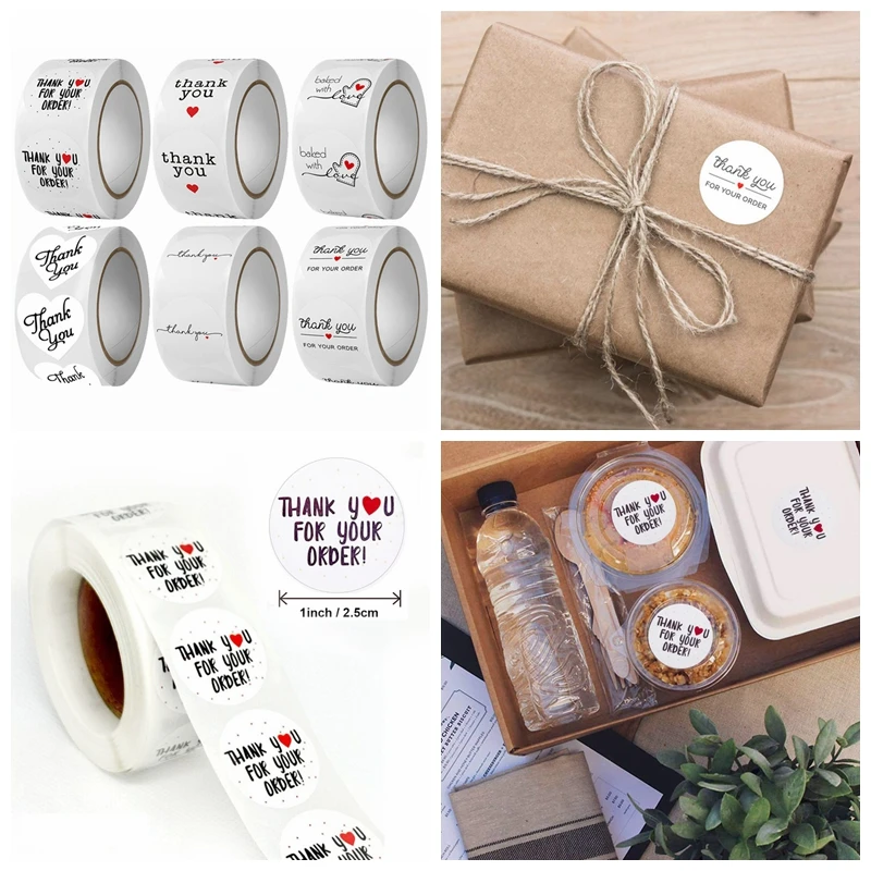 

500PCS Round White Paper Label Thank You Sticker Scrapbook Wedding Envelope Gift Packing Seal Handmade Stationery Sticers