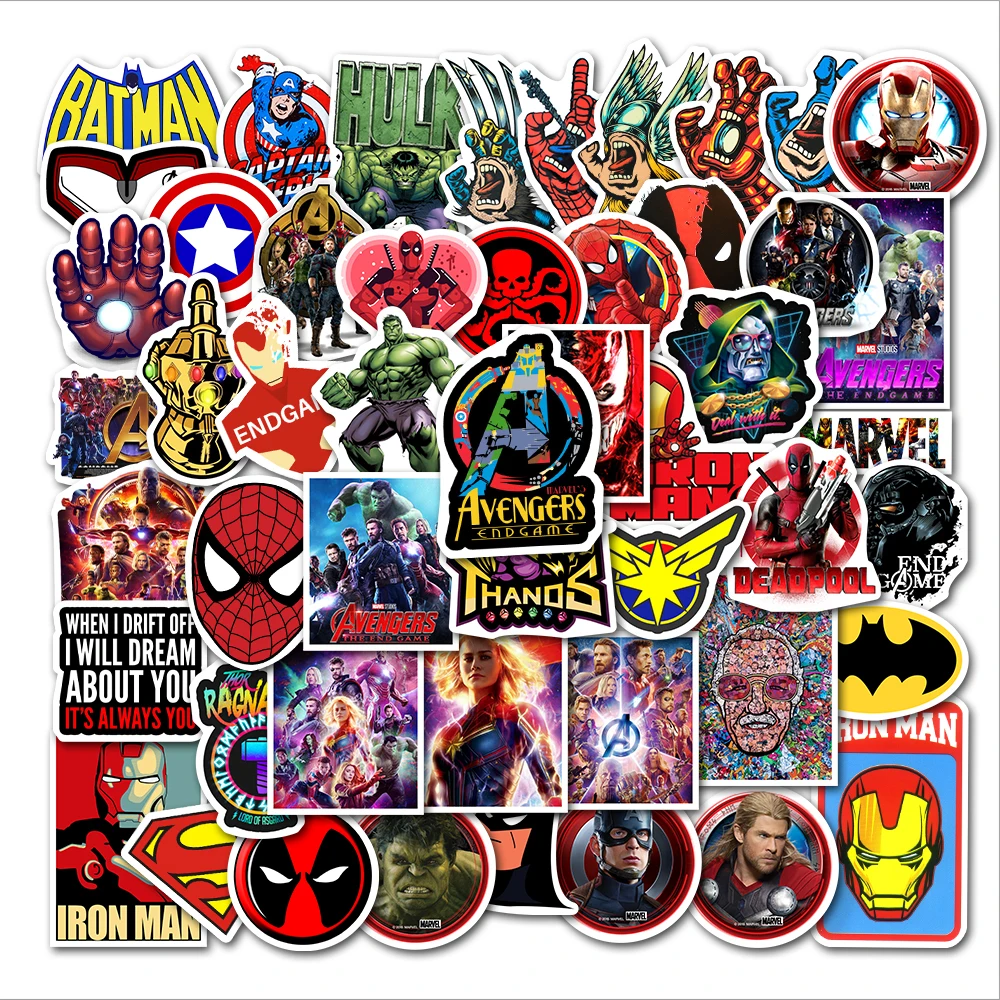 Pegatinas de Los Vengadores de Marvel, pel&iacute;cula de Disney, 10/50 Uds., pegatinas impermeables de Skateboard, guitarra, equipaje, port&aacute;til, pegatinas de juguete para ni&ntilde;os-4