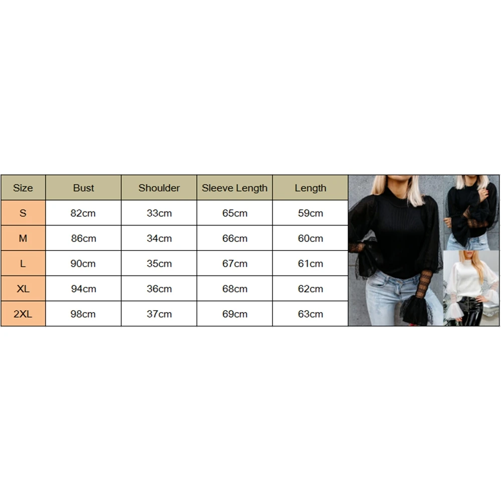 

Elegant Women's Lace Mesh See-through Polka Dot Flare Long Sleeve Knitted Jumper High turtleneck Tops Slim Blouse