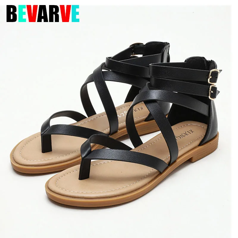 

BEVARVE римские сандалии с тонкими перекрещивающимися ремешками, женские сандалии на плоской подошве, Новинка лета 2021, Простые сандалии на низ...