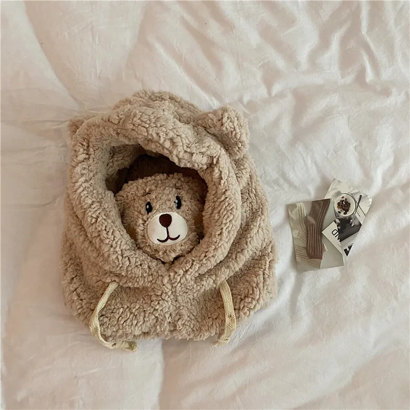 

Cute Bear Female Autumn Winter Korean Bike Windproof Warm ear Mask Scarf Plush Lei Feng Hat