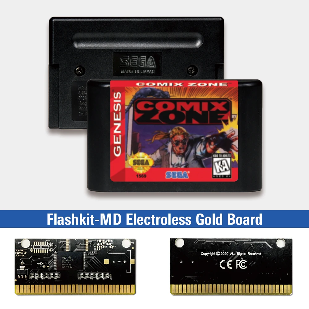 

Набор для видеоигр Comix Zone - USA Label Flashkit MD, золото схема на основе печатной платы, для Sega Genesis Megadrive