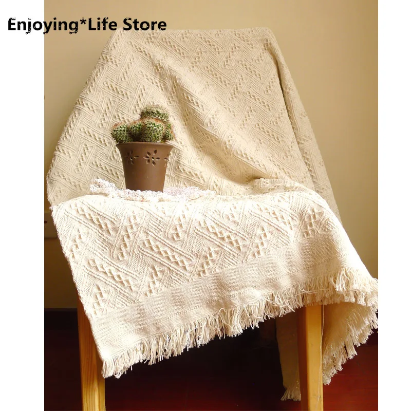 

Sofa Blanket Sofa Towel Cover Blanket Nordic Mediterranean Living Room Solid Color Cotton Knitted Tassel Sofa Line Blanket