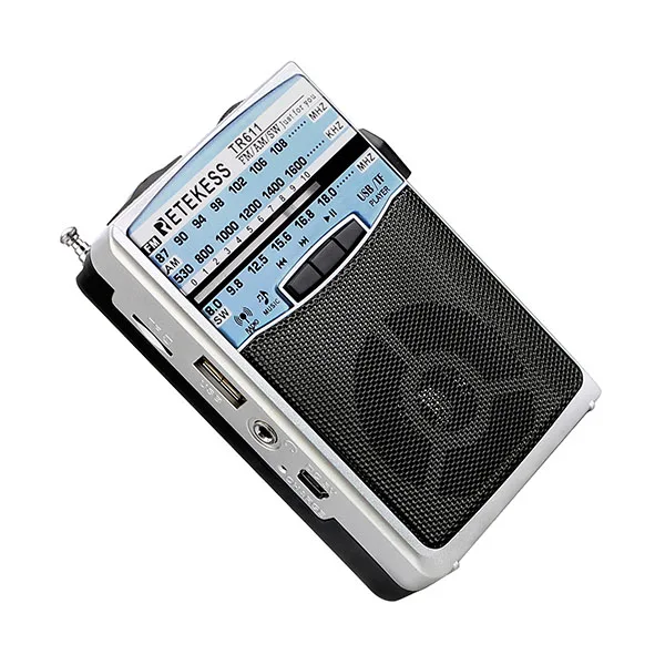 Retekess TR611 портативный FM AM SW 3 диапазона радио с разъемом для наушников USB TF плеер Поддержка MP3 формат