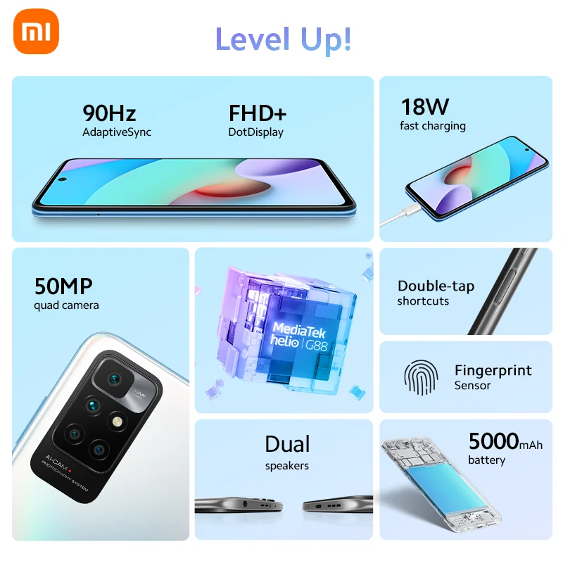 Xiaomi-Smartphone Redmi 10, versi&oacute;n Global, 4G, 64G/128G, c&aacute;mara cu&aacute;druple ia de 50MP, pantalla FHD de 90Hz, Helio G88, ocho n&uacute;cleos, NFC-1