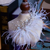 white feather hair clips tiara crystal clip wedding bride hair accessories bijoux jewelry vintage designer headband