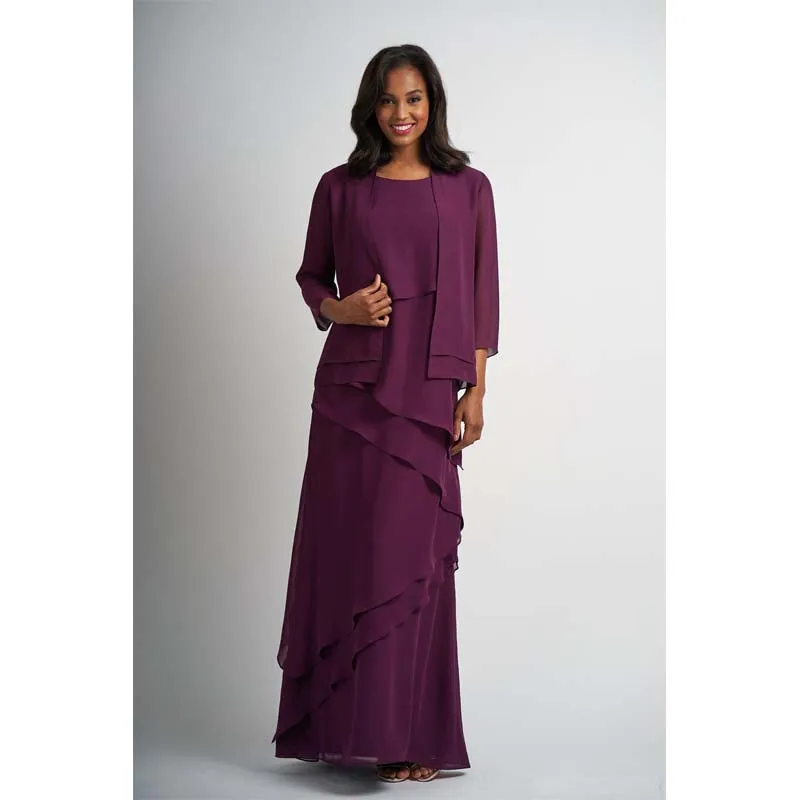 Фиолетовые платья для матери невесты и жениха 2020 с пиджаком шифоновое