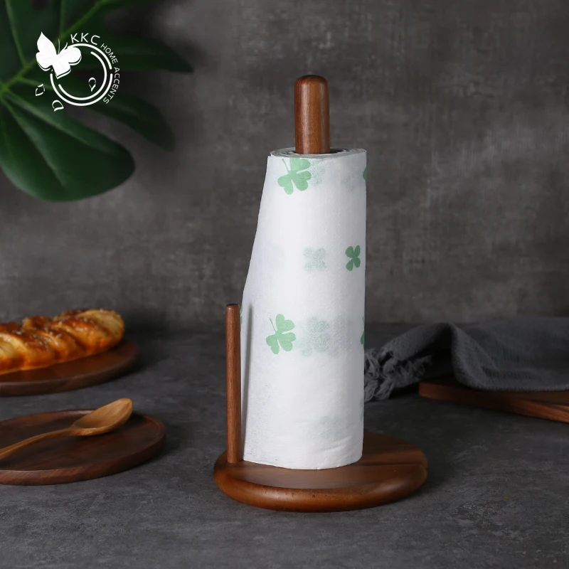 

KKC HOME Kitchen Wooden Vertical Paper Towel Holder Napkin Rack Countertop Home Kitchen Storage Accessories Kitchen Tools