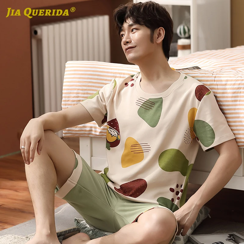 

Pj Set Men Crew Neck Casual Style Men Pajamas Set Homesuit Homeclothes Fashion Style Short Sleeve Short Pants Sleepwear Pj S
