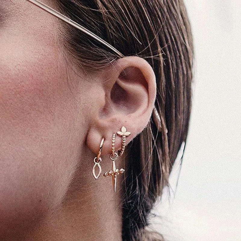 Золотая подвеска в виде креста Комплект сережек для женщин модное